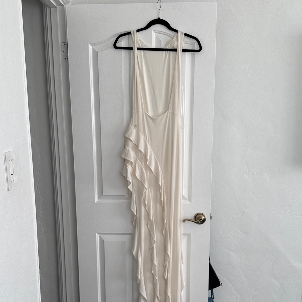 AFRM Cream Asymmetrical Dress with Ruffle Accents - Picture 2 of 2